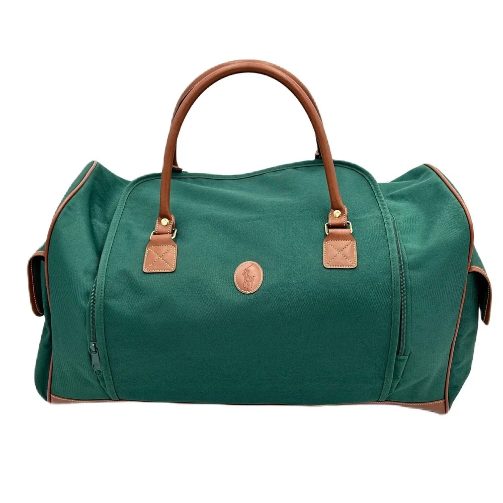 Polo Ralph Lauren Duffle Bag Green Canvas Weekend Travel Gym Pony Logo21x11